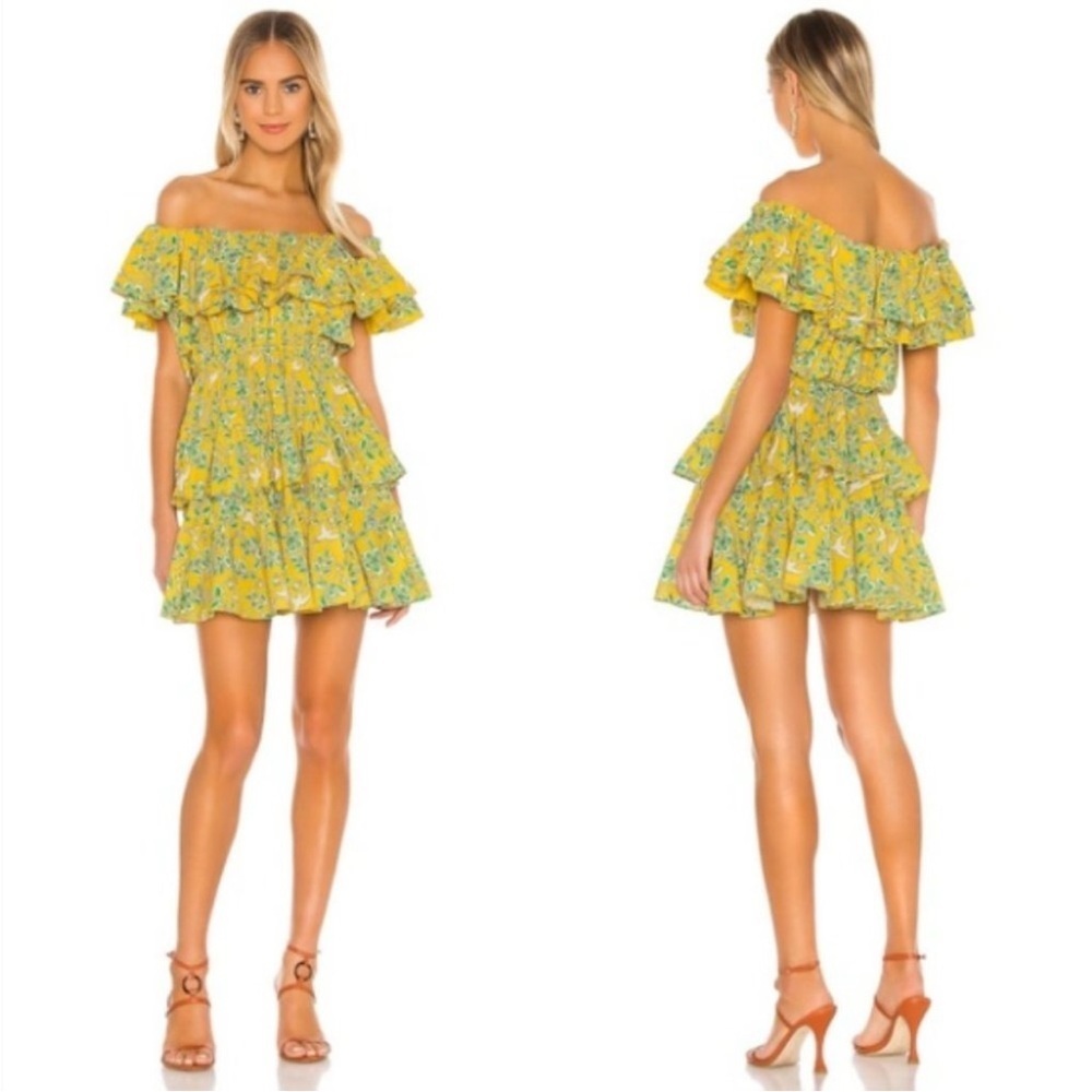 RHODE Yellow Floral Off-Shoulder Ruffle Mini Dress - Picture 4 of 16